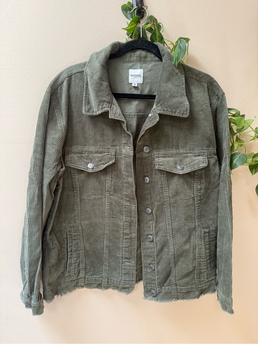 Kensie Olive Green Corduroy Button-Up Jacket